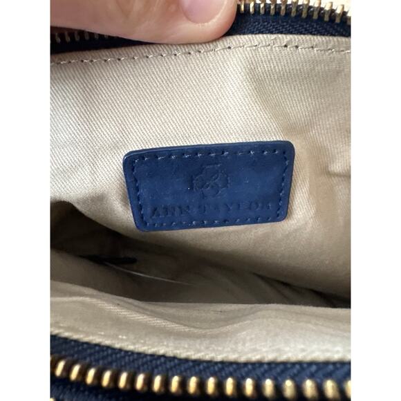 Women's Ann Taylor Navy Blue Suede Double Pouch Tassel Charm Clutch Purse Glam - Picture 6 of 6